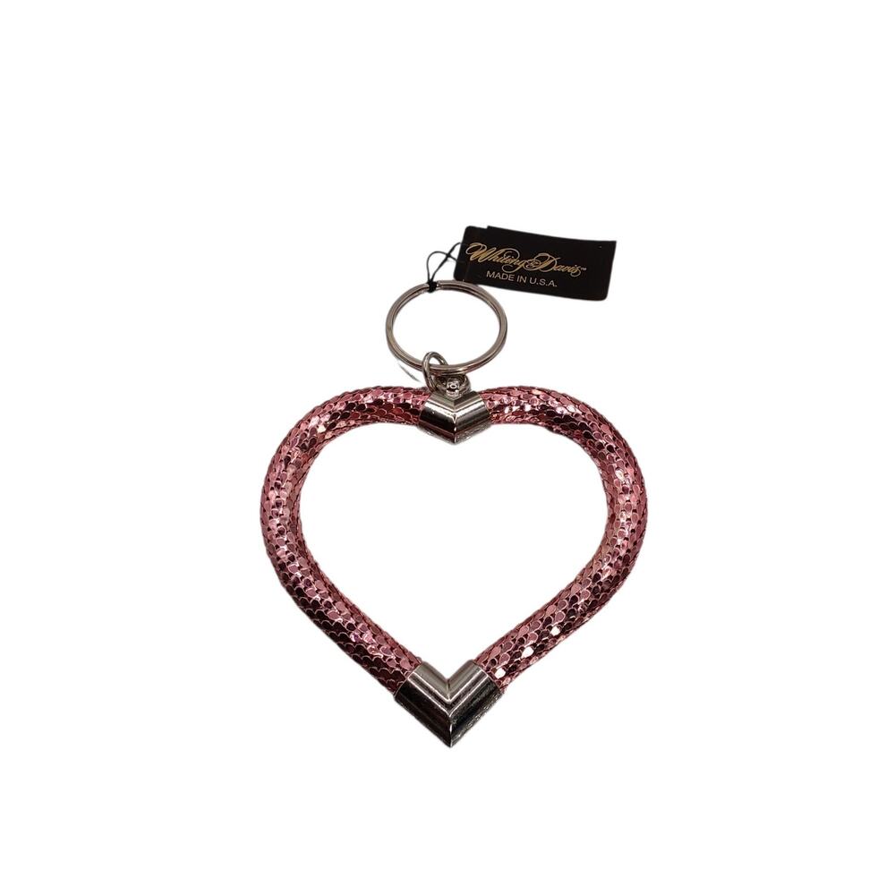 Vintage Whiting & Davis Large Pink Mesh Heart 5.3" Key Chain New